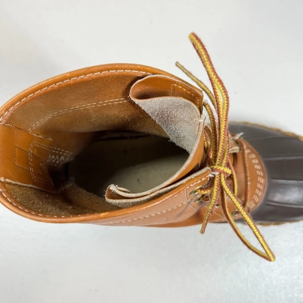 LL Bean Bean Boots Mens 9 M Leather Brown Rubber Waterproof‎ Made USA Duck VTG